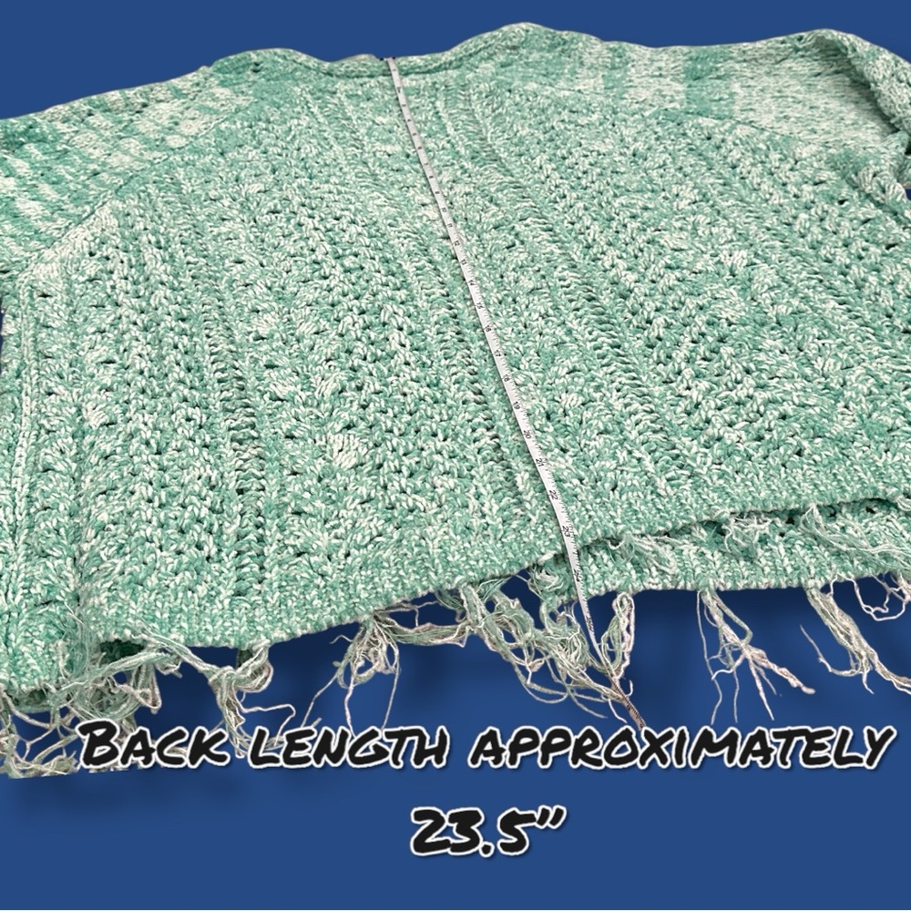 🎉HP🎉 EUC ACOA Open Knit Oversized Fringe Sweater in Teal. Size Small - Picture 6 of 11